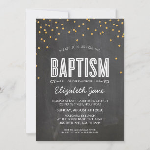 Convites CUTE BAPTISM gold glitz confetti no quadro
