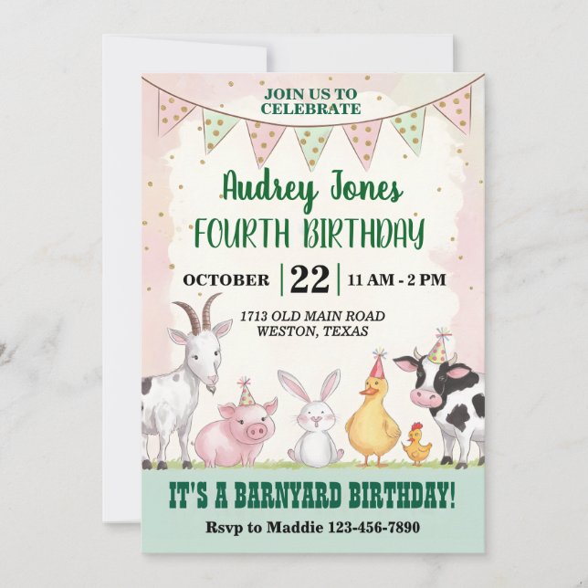 Convites Cute Barnyard Birthday (Frente)
