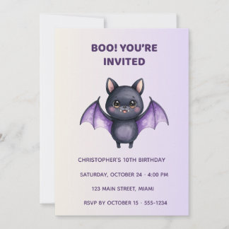 Convites Cute Bat Halloween Birthday Invitation | Kids