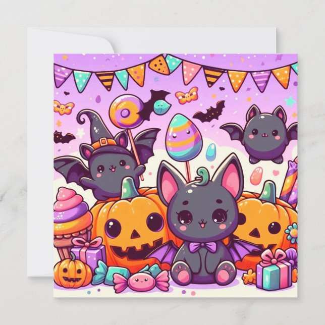 Convites Cute bats halloween party (Frente)