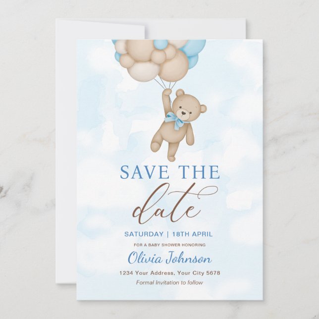 Convites Cute Bear Save the Date (Frente)