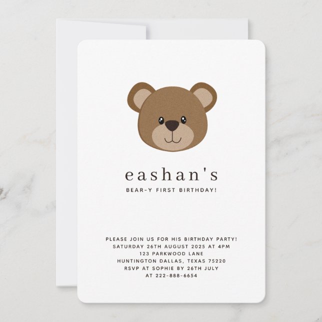 Convites Cute Bear-y First Birthday Photo Rounded (Frente)