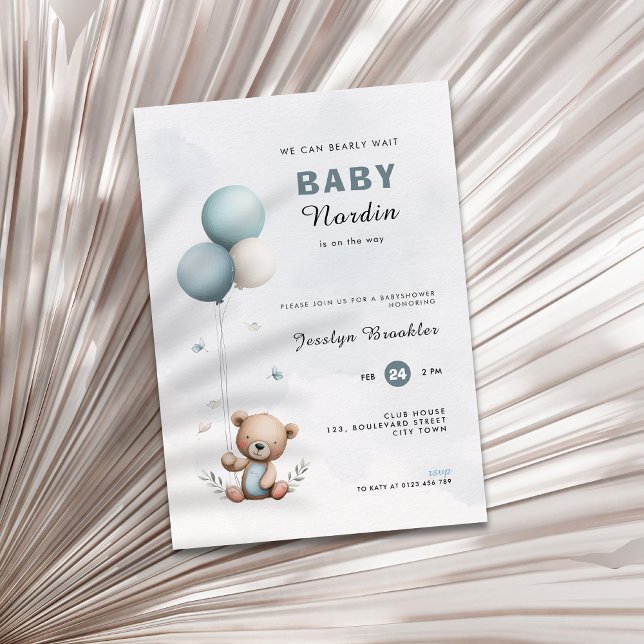 Convites Cute bearly can wait baby shower invitation (Bear themed baby shower invitation)