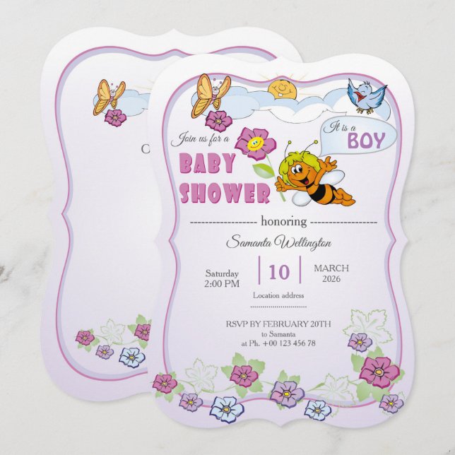 Convites Cute Bee Baby Shower Invitation. It is a boy! (Frente/Verso)