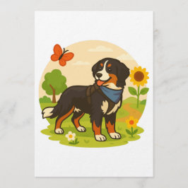 Convites Cute Bernese Mountain Dog with Sunflower & Butterf