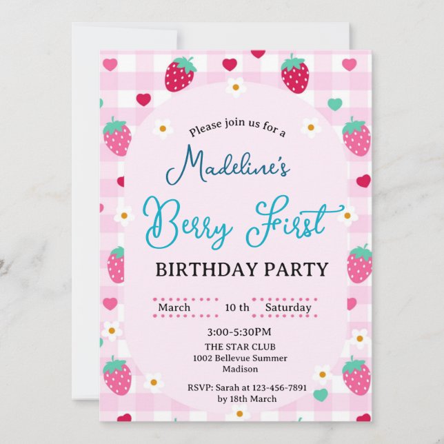 Convites Cute Berry First  invitation  (Frente)