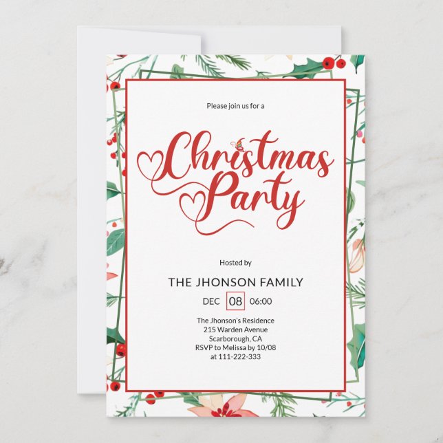 Convites Cute Berry Pattern Calligraphy Christmas Party (Frente)