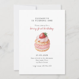 Convites Cute Berry Sweet Pink First Birthday