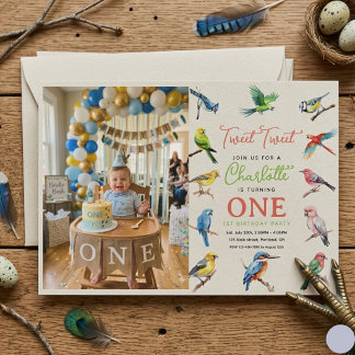 Convites Cute Bird 1st Birthday Photo | Sweet Baby Bird 
