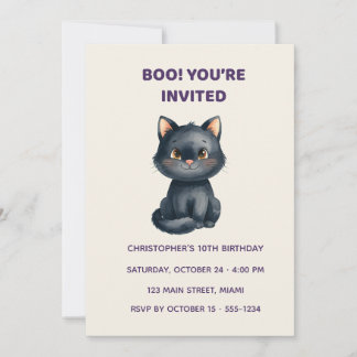 Convites Cute Black Cat Halloween Birthday Invitation | Kid