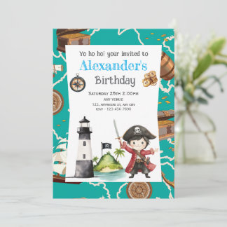Convites Cute Blue Pirate child's Birthday Invitation