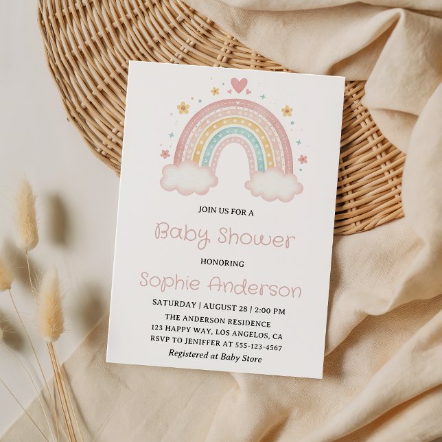 Convites Cute Boho Arco-íris - Chás de Bebê Neutro em Gêner (Criador carregado)