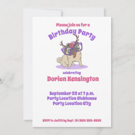 Convites Cute Boho Floral Hippie Pug A Qualquer Ano Anivers