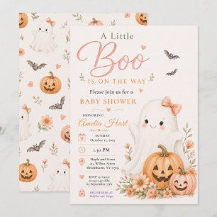 Convites Cute Boo Churrasco de Bebê Halloween Abóbora Rosa