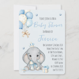 Convites Cute Boy Elephant Prince Baby Shower Invitation