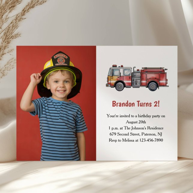 Convites Cute Boy Firefighter Photo Kids 2nd Birthday Party (Criador carregado)