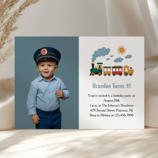 Convites Cute Boy Train Photo Kids 3rd Birthday Party