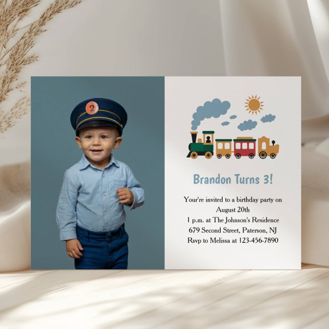 Convites Cute Boy Train Photo Kids 3rd Birthday Party (Criador carregado)