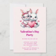 Cute Bunnies Sharing a Heart Valentine's Party