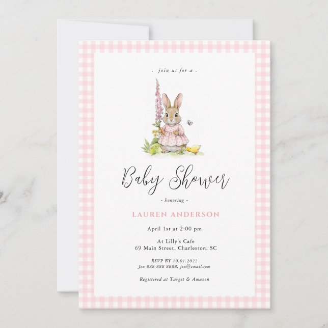Convites Cute  Bunny Blue Baby Girl Shower  (Frente)