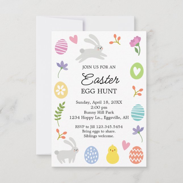 Convites Cute Bunny Border Easter Invitation Egg Hunt (Frente)