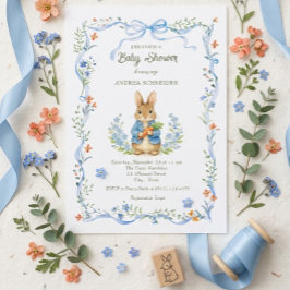 Convites Cute Bunny Boy Floral Blue Bow Baby Shower