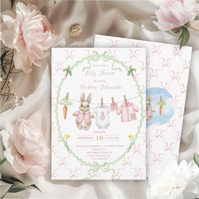 Convites Cute Bunny Girl Clothesline Baby Shower  (Criador carregado)