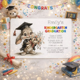 Convites Cute Bunny Kindergarten Graduation Invitation