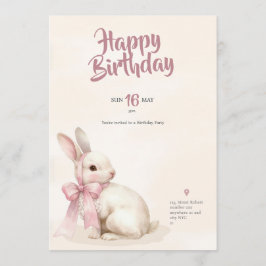 Convites cute Bunny rabbit pink birthday party invitation