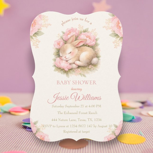 Convites Cute Bunny Rabbit Pink Blush Baby Shower (Criador carregado)