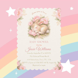 Convites Cute Bunny Rabbit Pink Blush Baby Shower