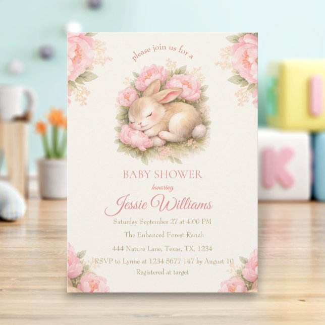 Convites Cute Bunny Rabbit Pink Blush Baby Shower (Criador carregado)