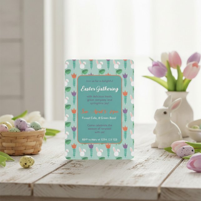 Convites Cute Bunny & Tulip Easter Gathering Invitation  (Criador carregado)