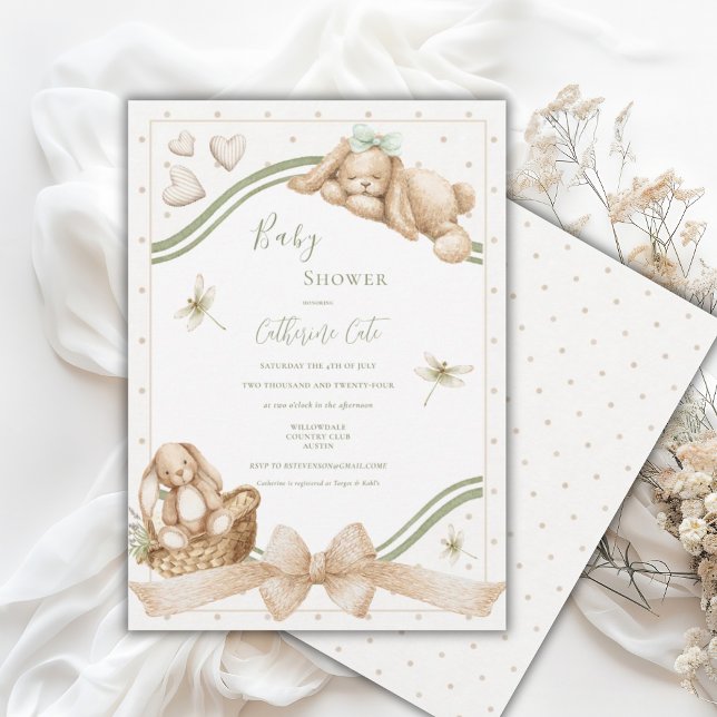 Convites Cute Bunny Whimsical Vintage Baby Shower (Criador carregado)