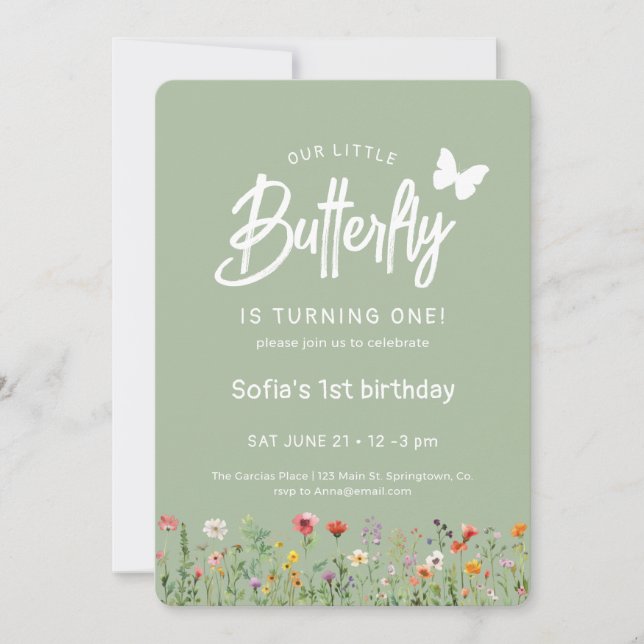 Convites Cute Butterfly First Birthday Invitation (Frente)