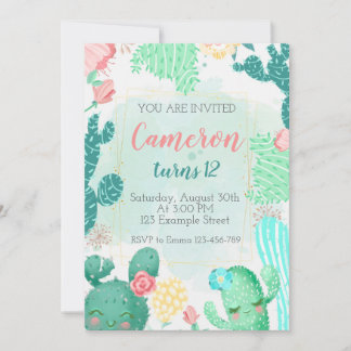 Convites Cute Cactus Birthday Invitation