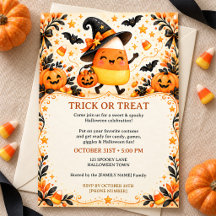 Cute Candy Corn Witch Halloween Party Invitation