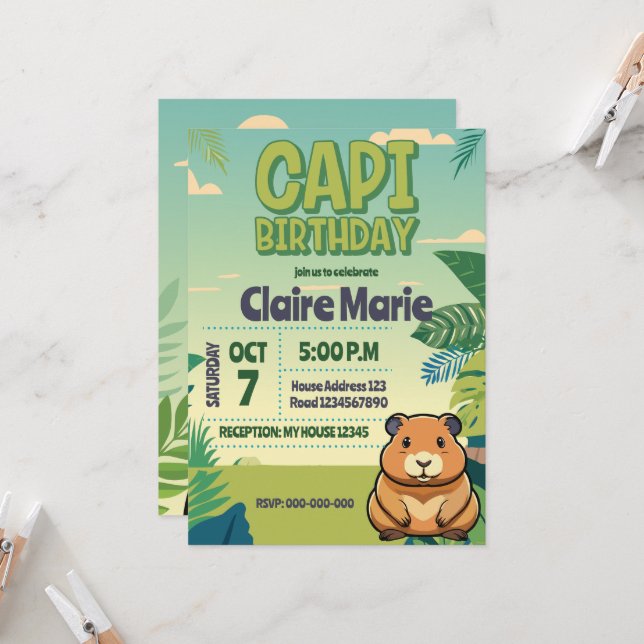 Convites Cute CAPIBARA Invitation (Frente/Verso In Situ)