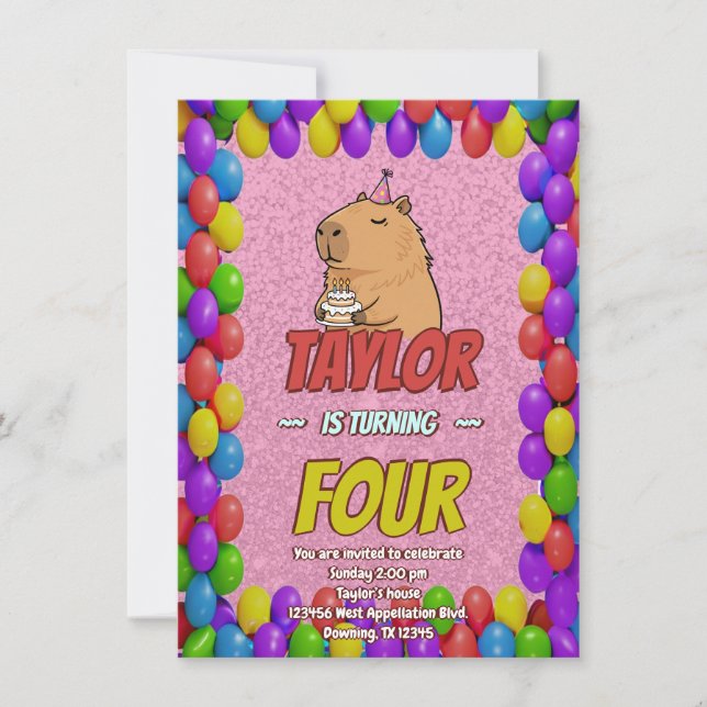Convites Cute Capybara Birthday Party Invitation (Frente)