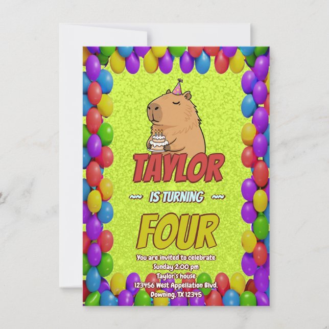 Convites Cute Capybara Birthday Party Invitation (Frente)
