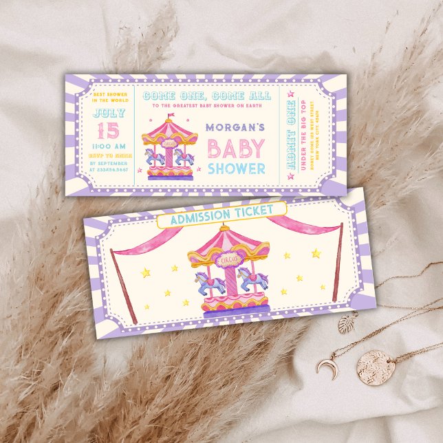 Convites Cute Carousel Circus Ticket Carnival Baby shower  (Cute Carousel Circus Ticket Carnival Baby shower Invitation)