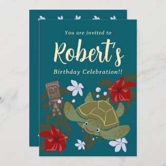 Convites Cute Cartoon Hawaii Sea Turtle Birthday Invitation