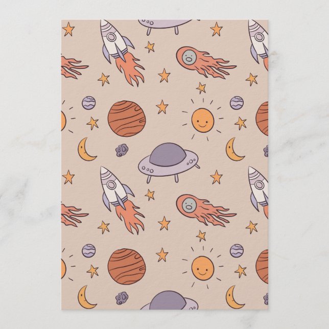 Convites Cute Cartoon Outer Space Seamless Pattern Design (Frente)
