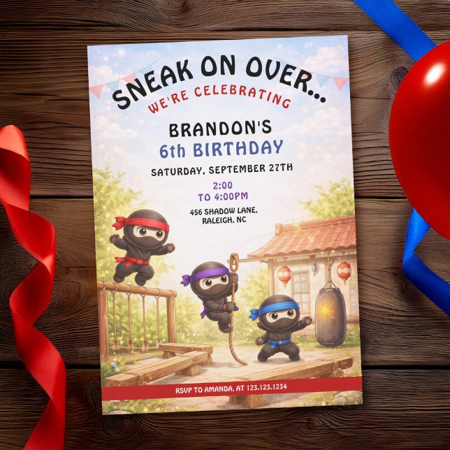 Convites Cute Cartoon Three Training Ninjas Kids Birthday (Criador carregado)