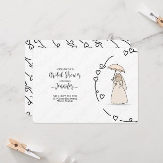 Convites Cute Cat bride with elegant Hearts bridal shower