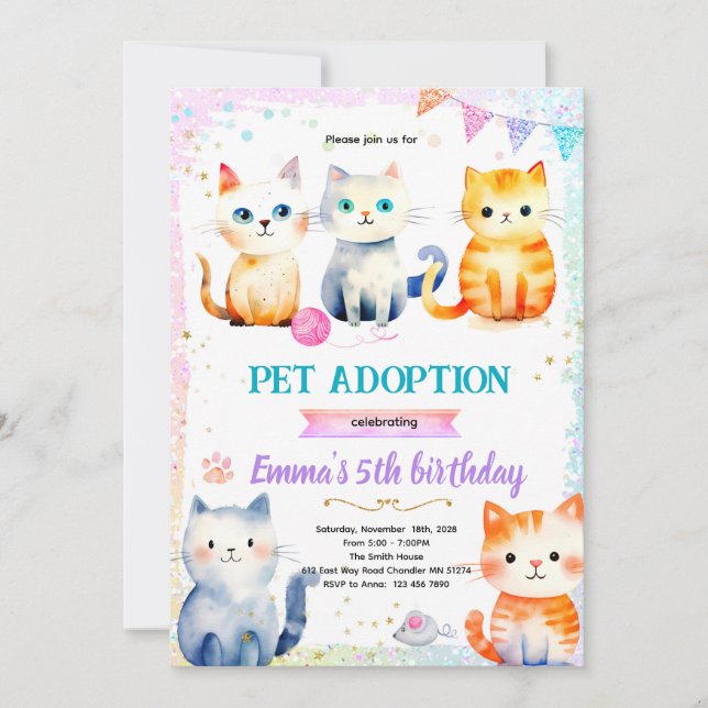 Convites Cute cat kitty theme party invitation (Frente)