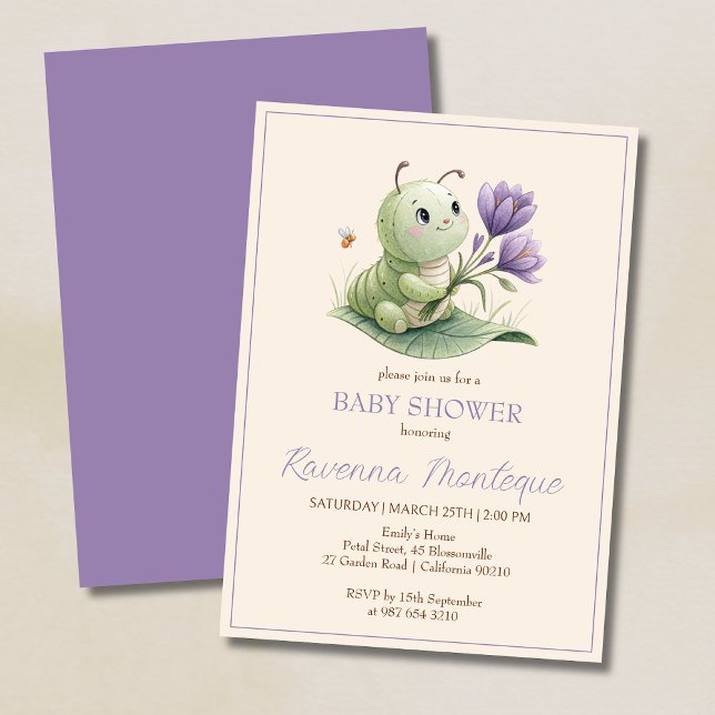 Convites Cute Caterpillar Personalized Name Baby Shower (Criador carregado)
