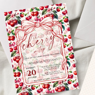 Convites Cute Cherry Bow Themed Baby Shower Invitation