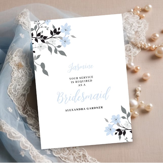Convites Cute Chic Blue Floral Bunch Wedding Bridesmaid (Exquisite Sophisticated Pale Blue Floral Bunch Wedding Bridesmaid Proposal Card.)
