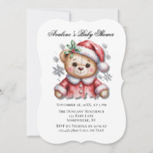 Cute Christmas Bear and Snowflakes Baby Shower